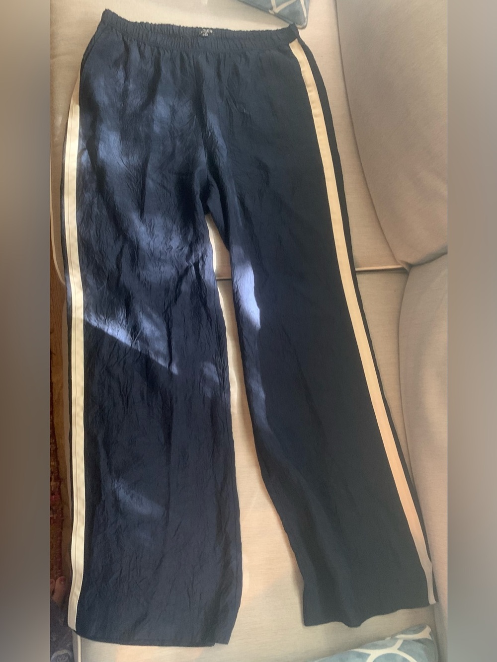 J Crew High-Waist Navy w white stripe baggy track pants